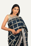 Navy Blue Munga Silk Bandhni Gotta Patti Handwork Saree