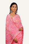 Pink Georgette Printed Swarovski & Tikki Work Saree