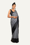 Satin Silk Zig-Zag Print Saree with Swarovski Work