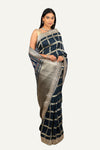 Navy Blue Munga Silk Bandhni Gotta Patti Handwork Saree