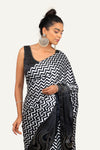 Satin Silk Zig-Zag Print Saree with Swarovski Work