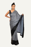 Satin Silk Zig-Zag Print Saree with Swarovski Work