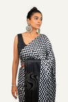 Satin Silk Zig-Zag Print Saree with Swarovski Work