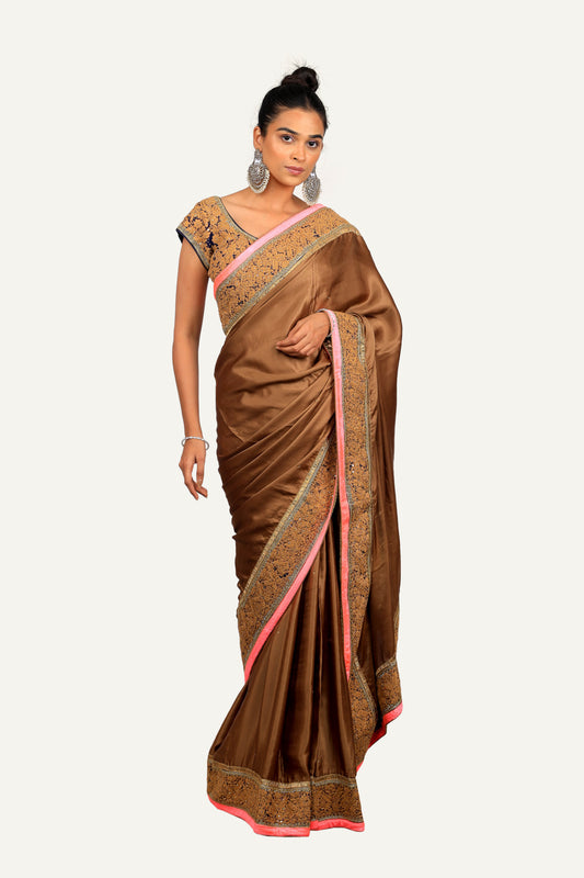Gold Samo Crepe Ready Blouse Saree