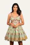 Pista Green All Over Embroidery With Handwork On Rawsilk Designer Mini One Piece