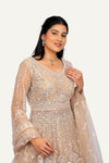 Rose Gold Peplum Top and Skirt with Duppatta with Hand Work on Net Fabric