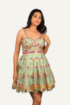 Pista Green All Over Embroidery With Handwork On Rawsilk Designer Mini One Piece