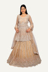 Rose Gold Peplum Top and Skirt with Duppatta with Hand Work on Net Fabric