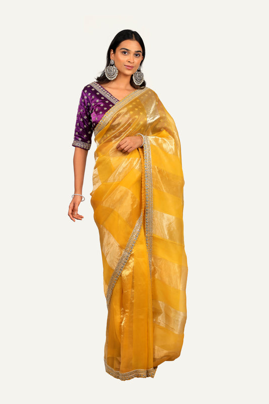 Orgenza Handwork Border Saree with Ready Blouse