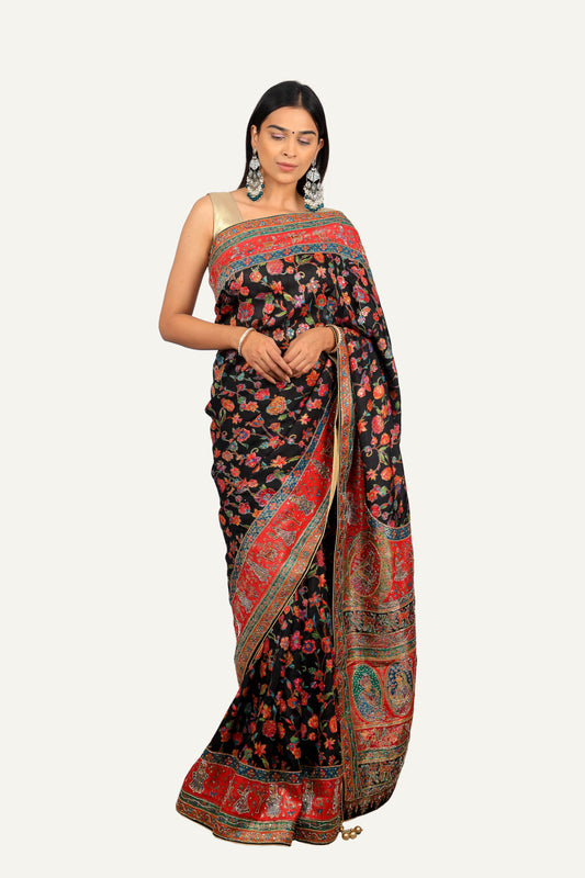 Black Soft Silk Minakari Weaving Handwork Saree