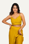 Full Flared Patch with Hand Work on Silk Shrug with Tube Blouse & Straight Silk Plazo