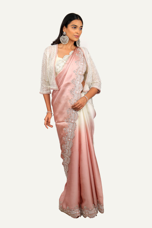 Pestle Pink Samo Silk Ombre Shade Jacket Style Saree