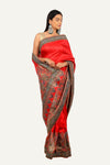 Cherry Red Modal Silk Minakari Weaving Handwork Saree
