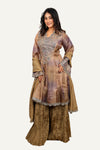 Tissue Silk Top with Handwork & Silk Crush Sharara with Scallop Border Duppatta