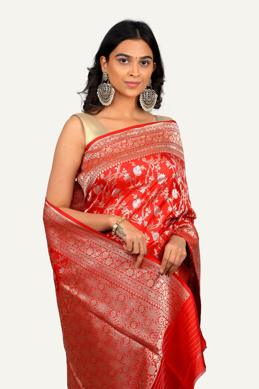 Red Pure Katan Silk Saree