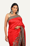 Cherry Red Modal Silk Minakari Weaving Handwork Saree