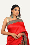 Cherry Red Modal Silk Minakari Weaving Handwork Saree