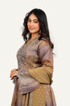 Tissue Silk Top with Handwork & Silk Crush Sharara with Scallop Border Duppatta
