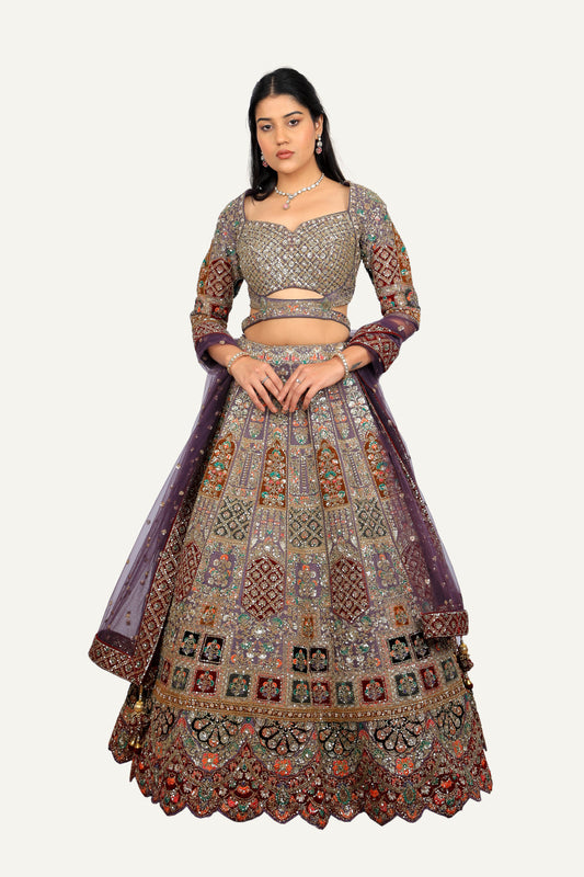 Purple Raw Silk Handwork Lehenga Choli