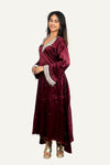 Wine Gaji Silk Handwork Kurti Pant