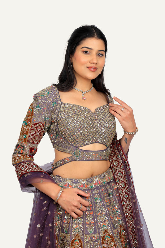 Purple Raw Silk Handwork Lehenga Choli