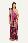 Magenta Gaji Silk Bandhani Saree with Gota Patti & Marodi Handwork
