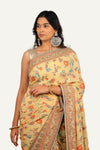 Cream Banarasi Georgette Minakari Hand Work Saree