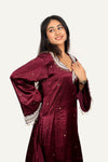 Wine Gaji Silk Handwork Kurti Pant