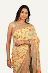 Cream Banarasi Georgette Minakari Hand Work Saree