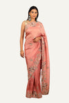 Onion Pink Shimmer Tissue Saree with Resham & Zardosi Hand Work