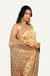Cream Banarasi Georgette Minakari Hand Work Saree