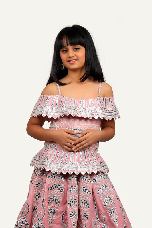 Baby Pink Leather Work Designer Gown