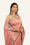 Onion Pink Shimmer Tissue Saree with Resham & Zardosi Hand Work