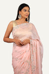 Light Peach Soft Organza With All Over Jal Work & Handwork Border Saree