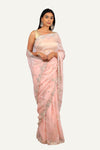 Light Peach Soft Organza With All Over Jal Work & Handwork Border Saree