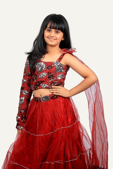 One-Shoulder Maroon Gown