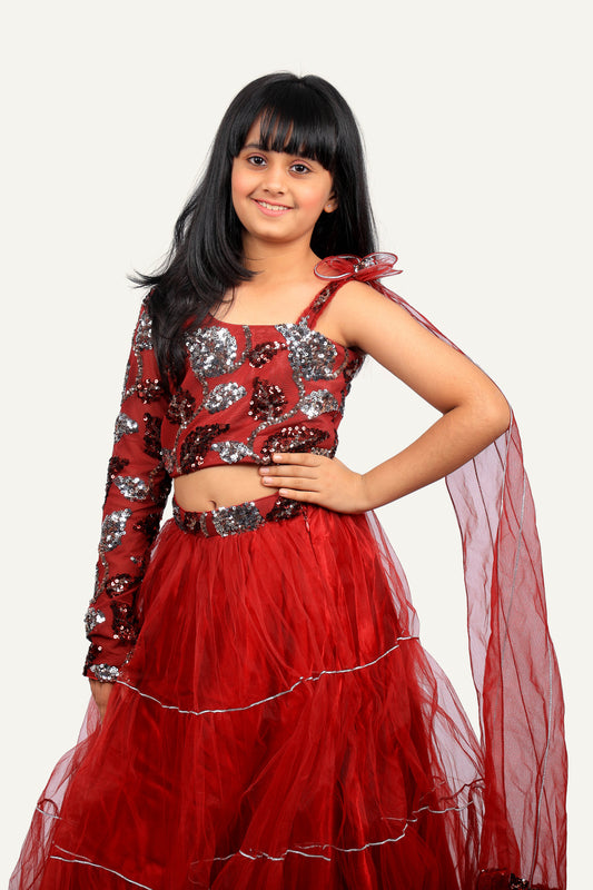 One-Shoulder Maroon Gown