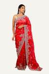 Pink Organza Saree with Hand Work Border & All-Over Jal Design