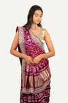Magenta Gaji Silk Bandhani Saree with Gota Patti & Marodi Handwork