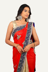 Red With Golden Half & Half Georgette & Chantilly Net Saree