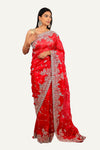 Pink Organza Saree with Hand Work Border & All-Over Jal Design