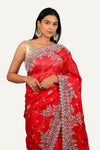 Pink Organza Saree with Hand Work Border & All-Over Jal Design