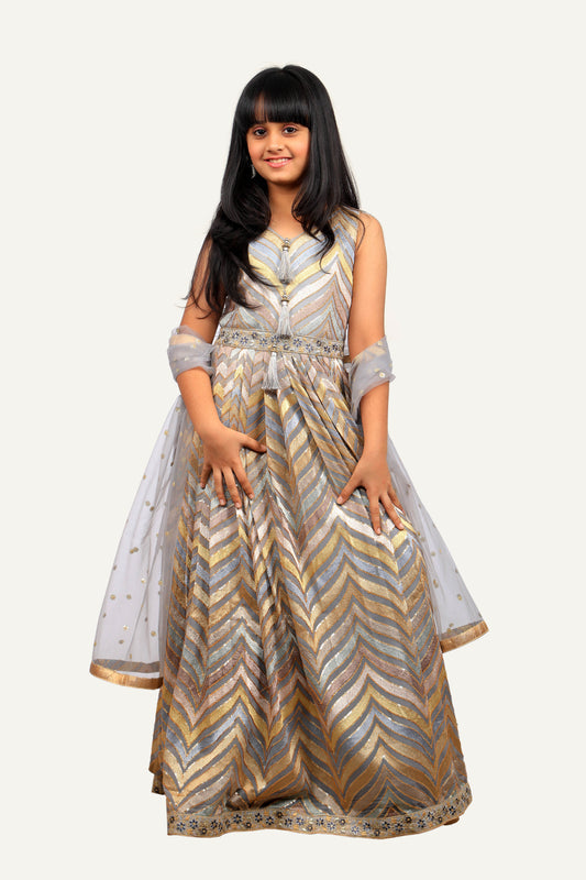 Elegant Gray Georgette Designer Gown