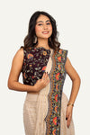 Georgette Fabric Ready To Wear Heavy Handwork Blouse & Border Saree
