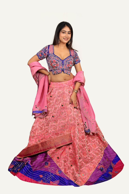 Silk Banarasi Lehenga Choli with Hand Work Blouse & Fancy Cutwork