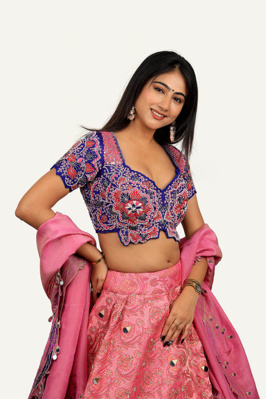 Silk Banarasi Lehenga Choli with Hand Work Blouse & Fancy Cutwork