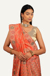Orange Munga Silk Banarasi Weaving With Hand Work Saree