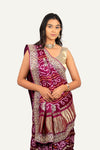 Magenta Gaji Silk Bandhani Saree with Gota Patti & Marodi Handwork