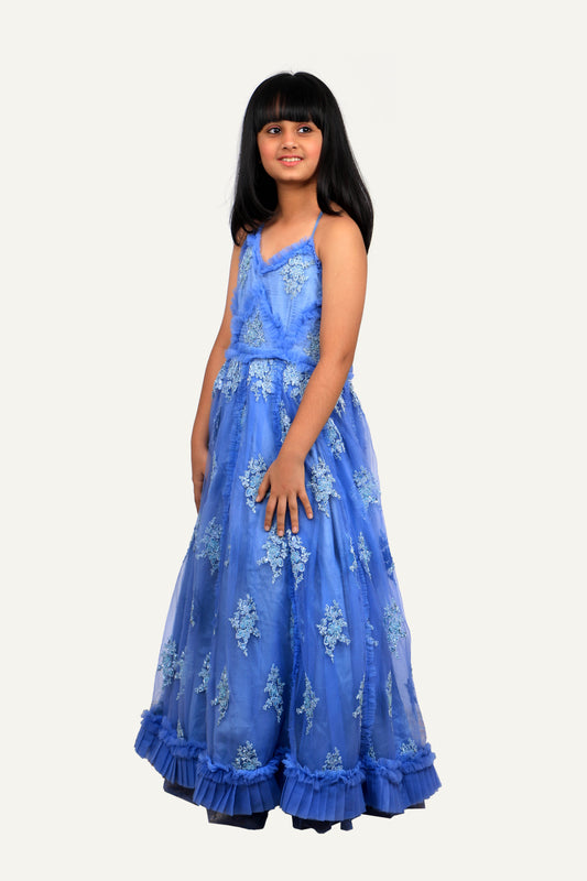 Handwork Spaghetti Frill Designer Gown
