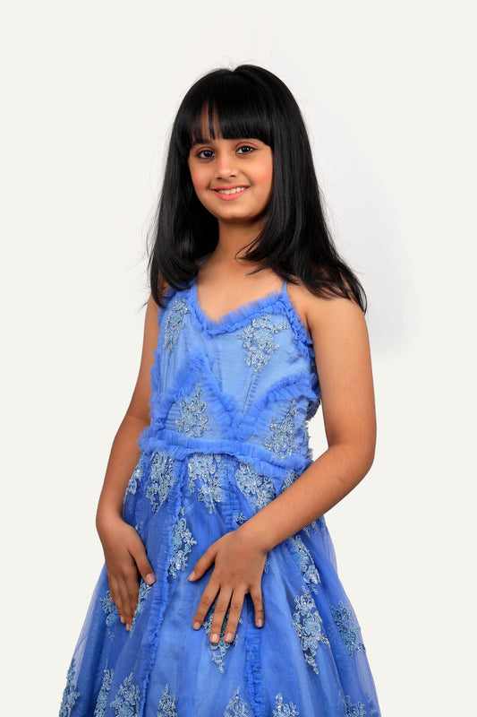 Handwork Spaghetti Frill Designer Gown